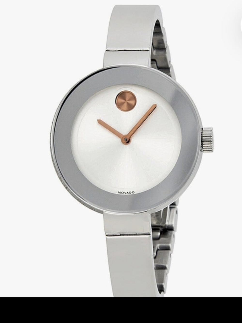 Movado Silver and Rose Gold Minimalist Bracelet Watch